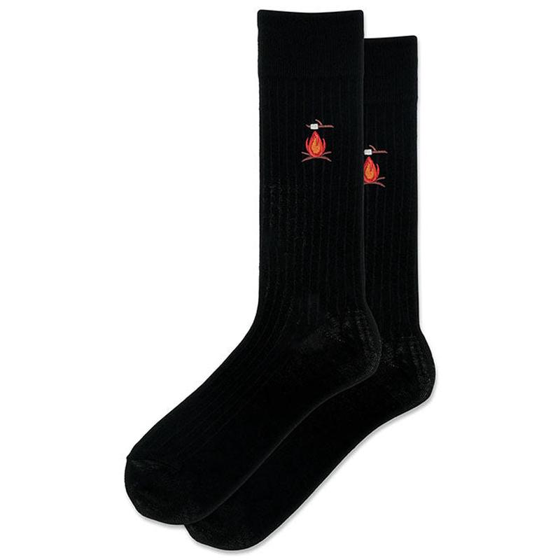 Men\'s Ribbed Campfire Embroidery Wool Crew Sock