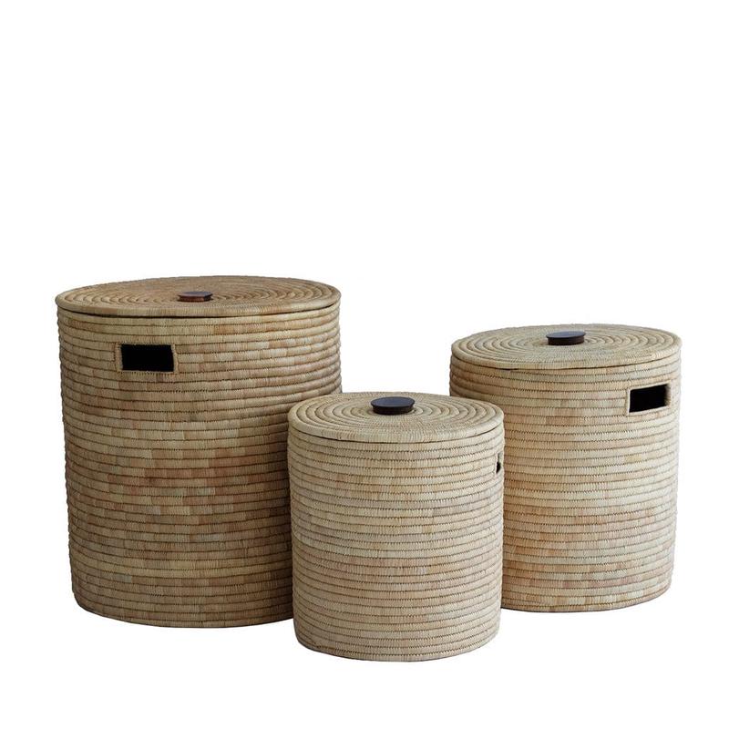 Woven Hamper with Wooden Handles - Medium